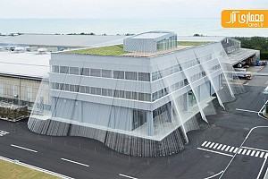 معماری ساختمان اداری ژاپنی با پرده فیبر کربن 