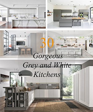 30 نمونه دکوراسیون آشپزخانه، با ترکیب رنگی خاکستری و سفید