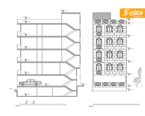 دانلود پلان و طراحی نمای آپارتمان مسکونی 4 طبقه