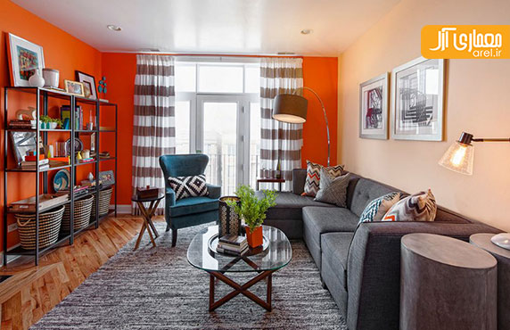  استفاده از رنگ نارنجی پر انرژی در طراحی داخلی نشیمن منزل