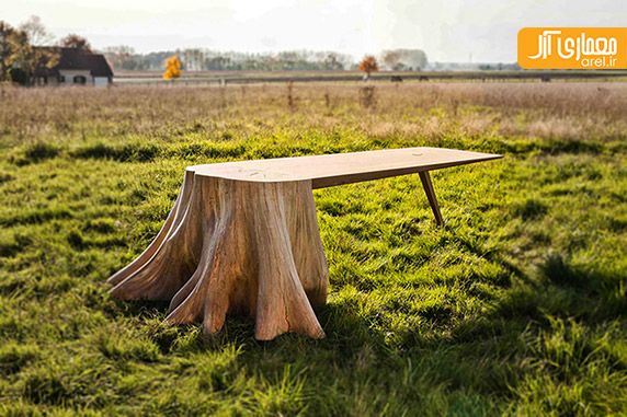 میز دست ساز  با تنه ی درخت، ساده و خلاقانه