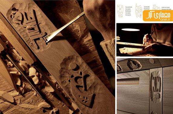 طراحی کابینت آشپزخانه ی چوبی با هنر دست و حکاکی