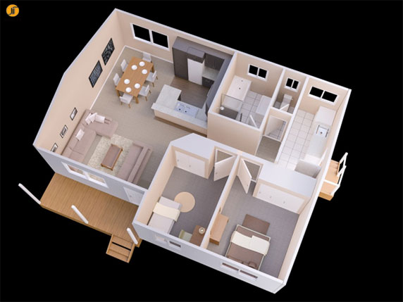 طراحی داخلی آپارتمان : 49 پلان آپارتمان 2 خوابه