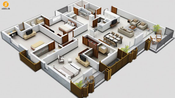 طراحی داخلی آپارتمان : 50 پلان آپارتمان 3 خوابه