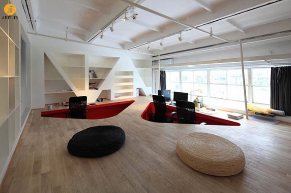 طراحی داخلی دفتر اداری  با ترکیب رنگ قرمز