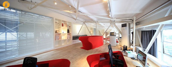 طراحی داخلی دفتر اداری  با ترکیب رنگ قرمز