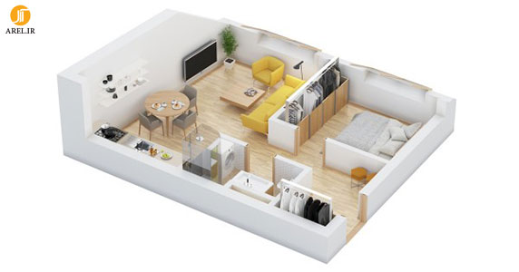  40 نمونه پلان طراحی داخلی آپارتمان تک خوابه : بخش دوم