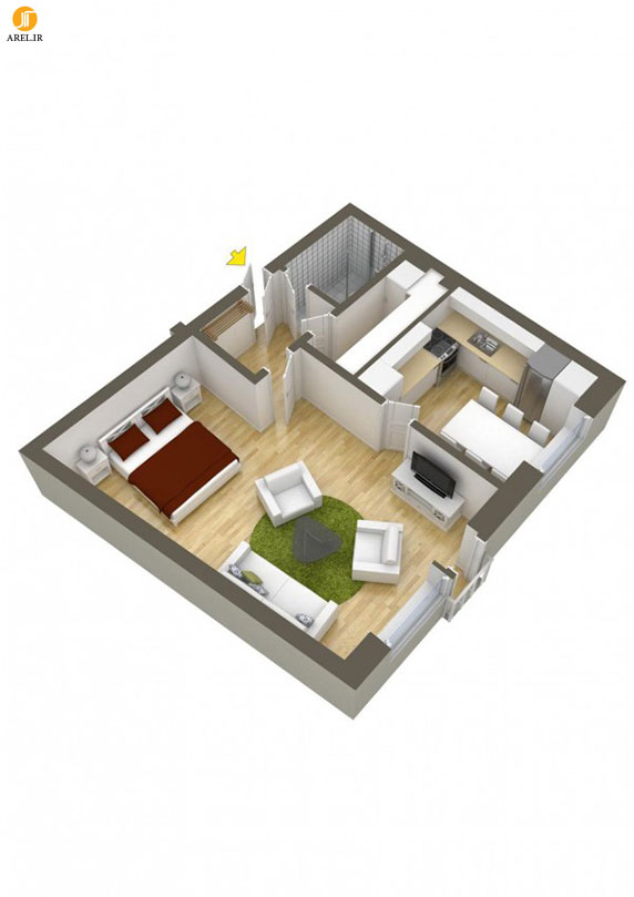  40 نمونه پلان طراحی داخلی آپارتمان تک خوابه : بخش دوم