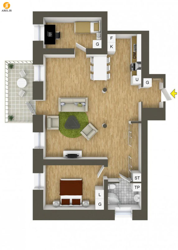 بخش دوم : 40 نمونه پلان طراحی داخلی آپارتمان دو خوابه