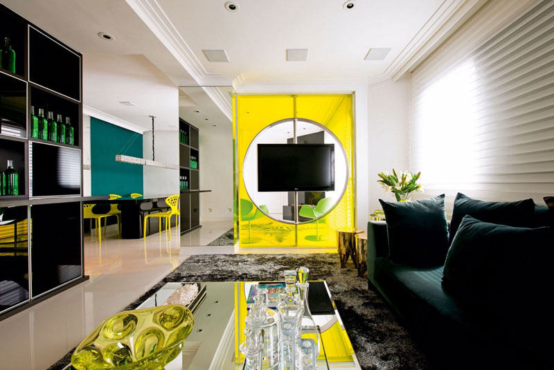 طراحی داخلی نشیمن به رنگ زرد