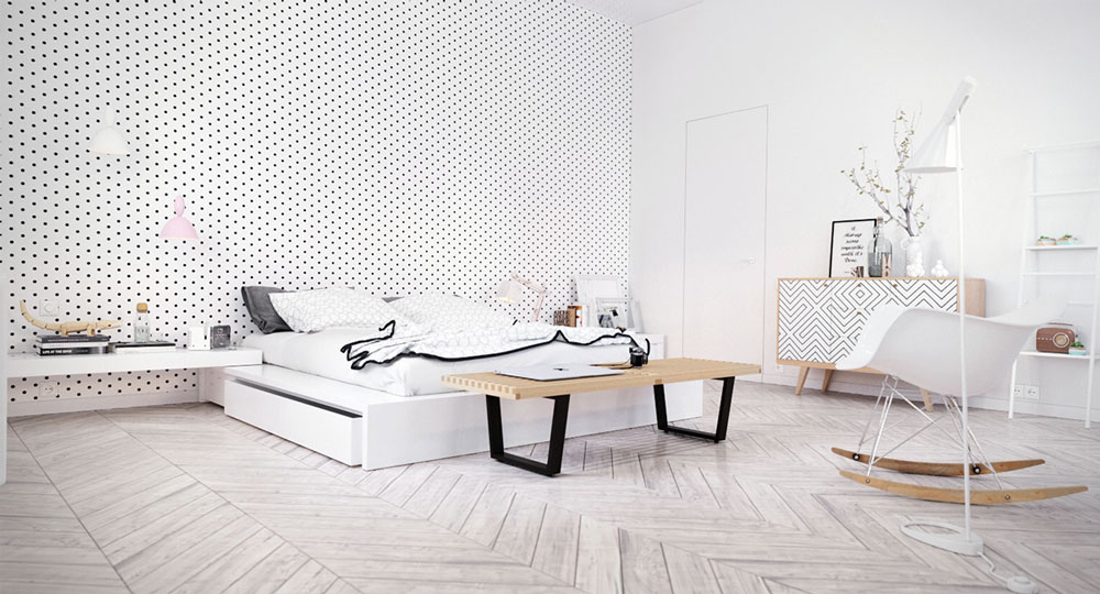 دکوراسیون داخلی اتاق خواب مدرن به رنگ سفید