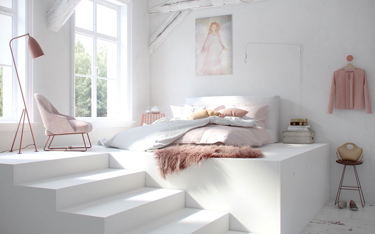 دکوراسیون داخلی اتاق خواب مدرن به رنگ سفید
